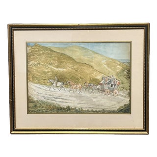 Folkestone & Canterbury Quicksilver Coach, Watercolor, Framed For Sale