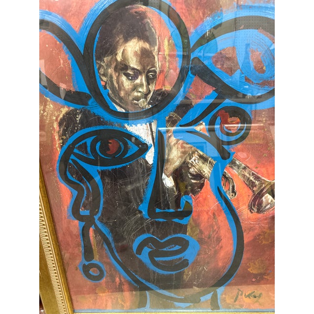 Peter Keil 1970s Peter Keil Abstract Blue Jazz Portrait Painting For Sale - Image 4 of 6