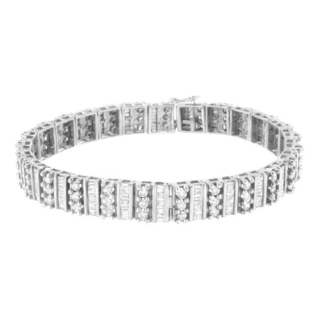 14K White Gold 4 7/8 cttw Baguette & Round Brilliant-Cut Diamond Channel- & Prong-Set Tennis Bracele For Sale