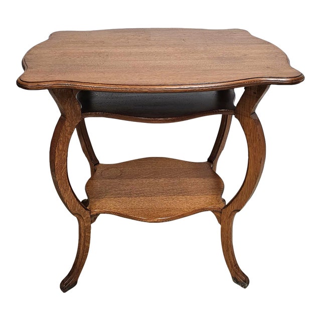 Mid 20th Century Three Tier Victorian Style Oak Accent Table For Sale