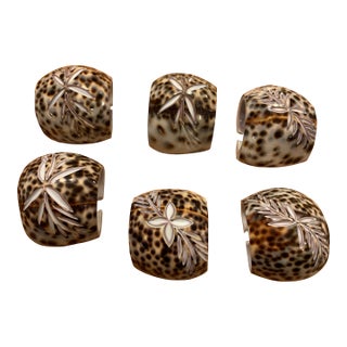 Late 20th Century Shell Napkin Rings Carved Cowrie Shells X 6 For Sale