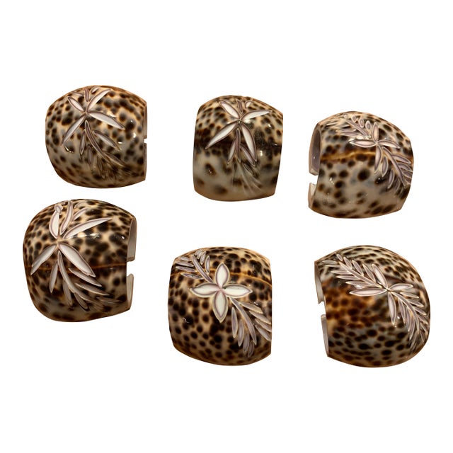 Late 20th Century Shell Napkin Rings Carved Cowrie Shells X 6 For Sale