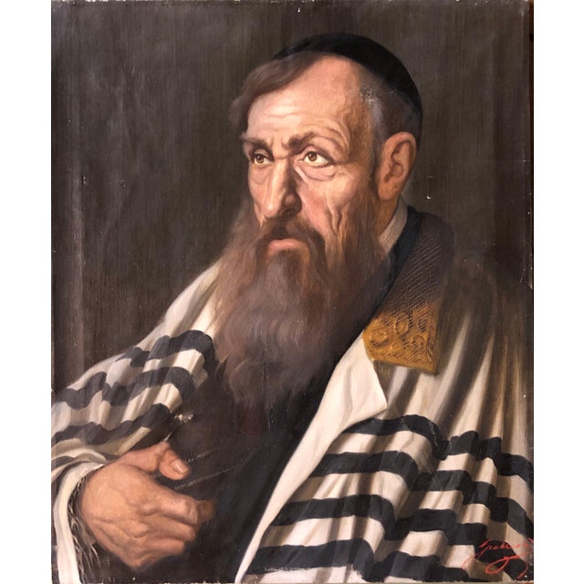Realistic portrait of an old Jewish shtetl type pulpit rabbi by a Polish artist. Here the artist conveys a sense of quiet...