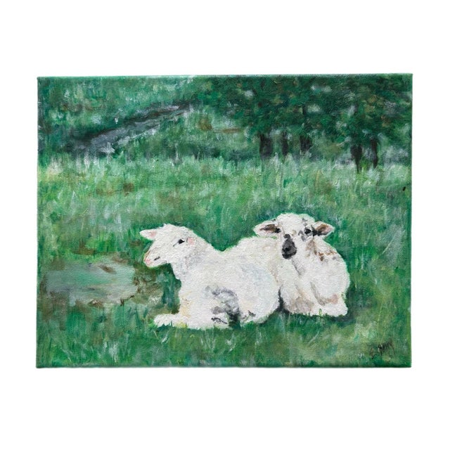 Traditional E. Berry Acrylic Painting- Sheep in the Land-Elizabeth Berry For Sale - Image 3 of 3