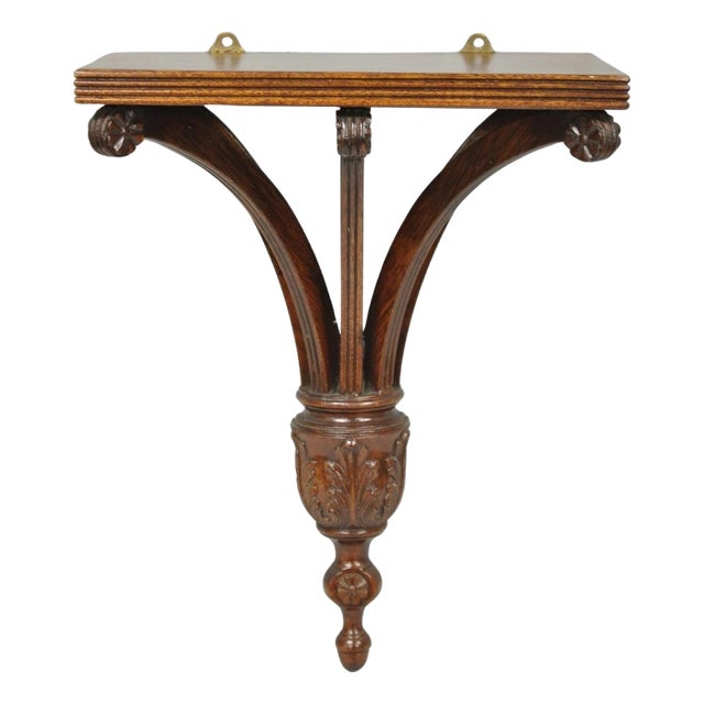 Late 20th Century Regency Style Mahogany Plume Prince of Wales Carved Wall Mount Bracket Shelf For Sale