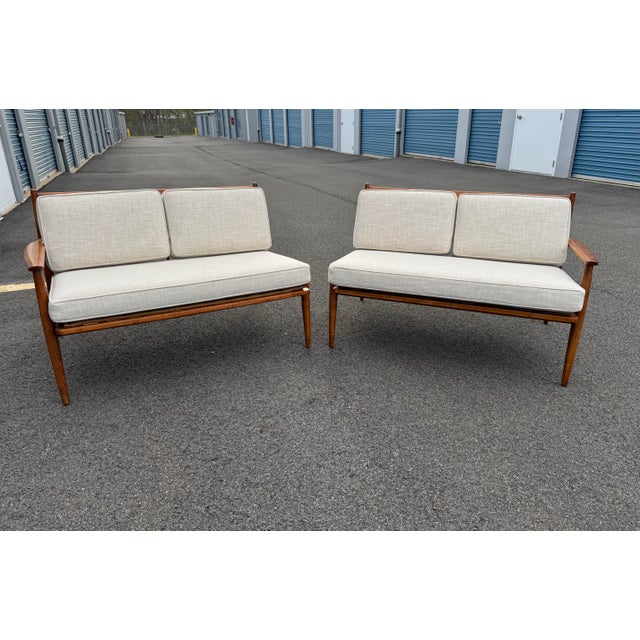Mid-Century Modern 1960s 2 Piece Walnut Sofa Attributed to Viko Baumritter With New Upholstery For Sale - Image 3 of 11