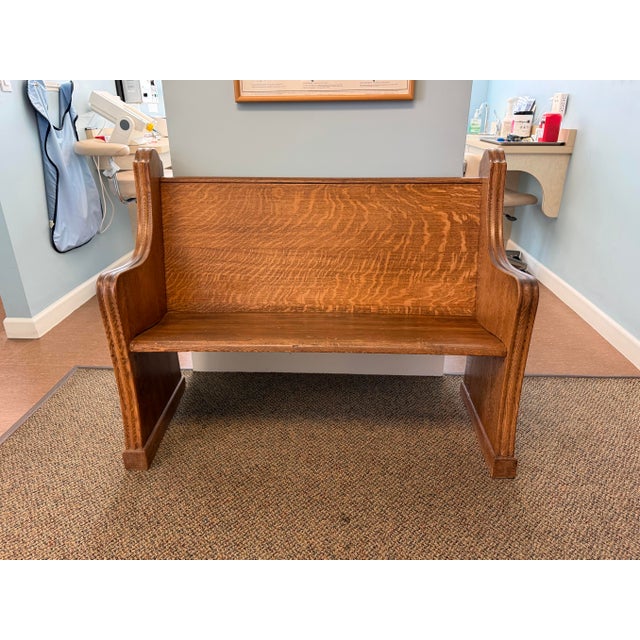 1900 - 1909 Tiger Oak Antique Carved Church Bench Pew Seating For Sale - Image 5 of 9