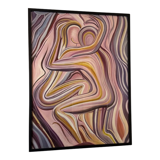 Vintage Abstract Nude Painting on Canvas ~ Framed For Sale
