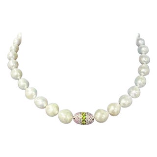 Bochic "Capri" FreshWater Pearl, Pink Sapphire, Peridot & Mix gems Necklace For Sale