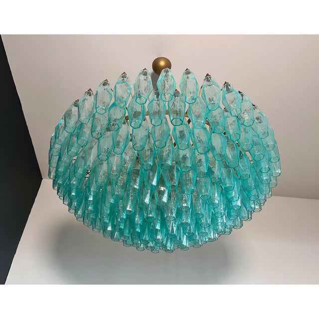 Turquoise Vintage Murano Glass Chandelier with 185 Turquoise Poliedri, 1990 For Sale - Image 8 of 18
