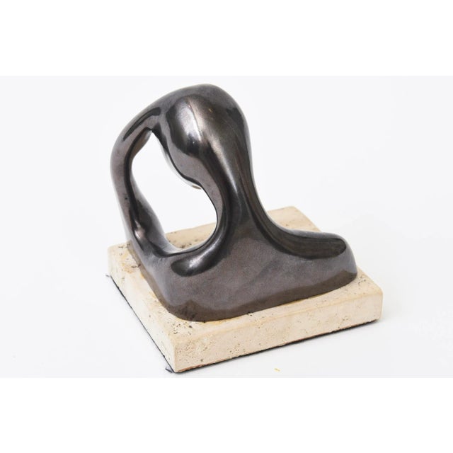Dark Gray Signed Vintage Small Composition Sculpture on Travertine Base For Sale - Image 8 of 11