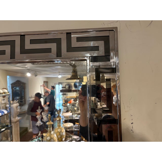 Baguès 1980s Greek Key Chrome Mirror For Sale - Image 4 of 6