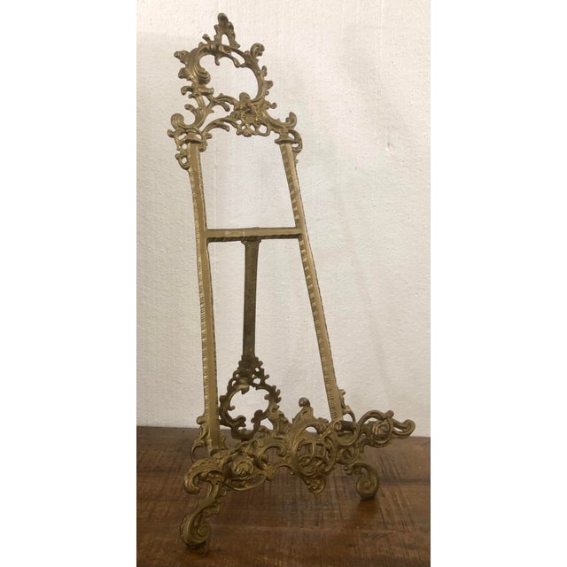 Vintage Solid Brass Ornate Gold Tabletop Easel Painting Picture Plate Holder For Sale - Image 9 of 11