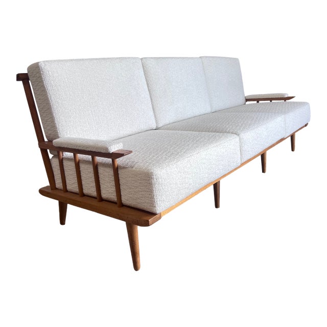 Reupholstered Vintage Spindle Back Sofa by Manuel Martin For Sale
