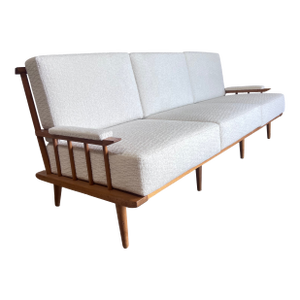 Reupholstered Vintage Spindle Back Sofa by Manuel Martin