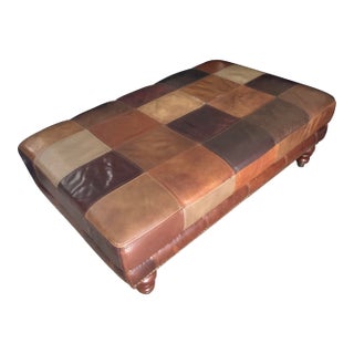 1970s All Leather Patchwork Ottoman For Sale