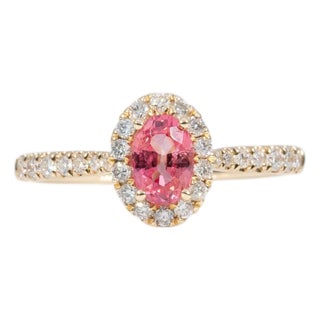 Aaa Padparadscha Sapphire Ring With Earth-Mined Diamond Accents: Solid 14k Gold, Size 6.75 For Sale