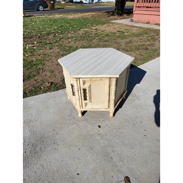 1980s Vintage Boho Chic Faux Bamboo Mersman Side Table For Sale In Columbus - Image 6 of 12
