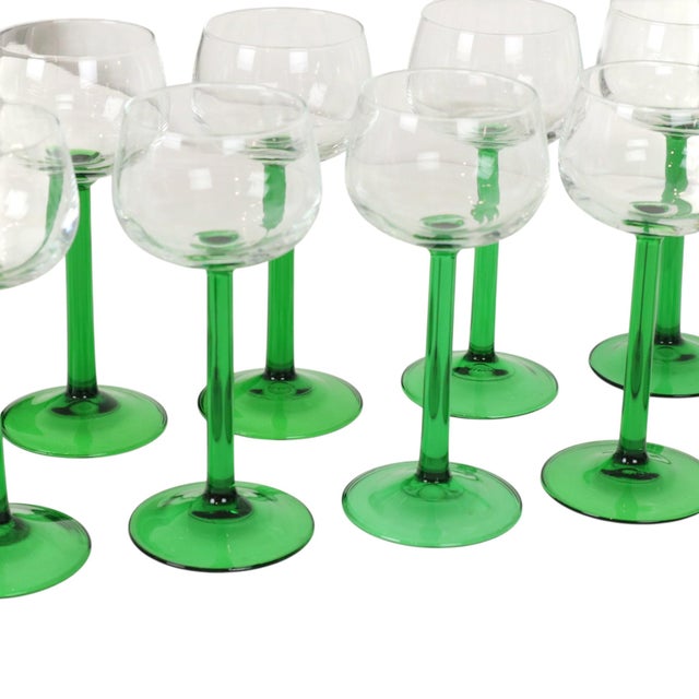 Vintage Alsace Wine Glasses with Green Stems from Luminarc, 1970s, Set of 12 For Sale - Image 14 of 16