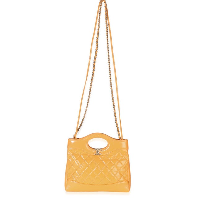 Orange Orange Shiny Crumpled Quilted Calfskin Mini 31 Shopping Bag For Sale - Image 8 of 9