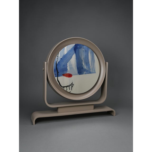 Postmodern Italian Vanity Mirror in Taupe Lacquered Wood, 1980s For Sale - Image 9 of 15