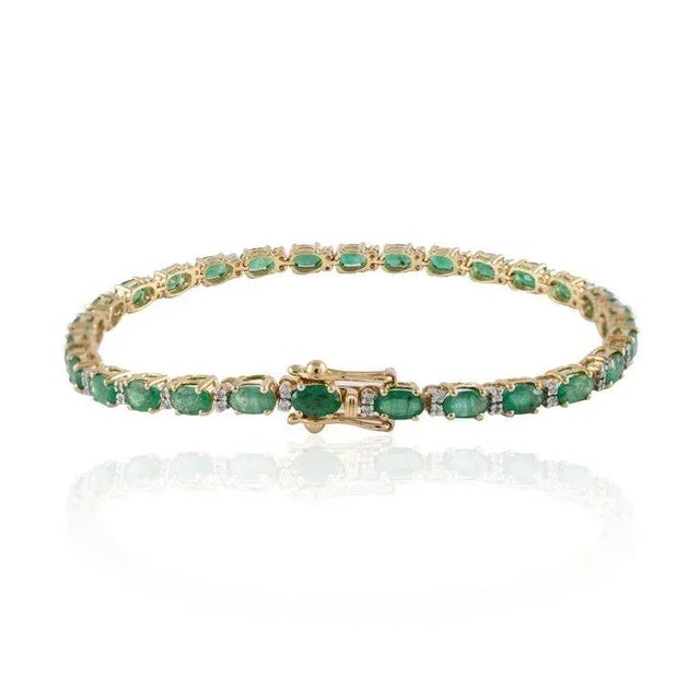 Art Deco Chic 6 Carats Natural Zambian Emerald 14k Gold Bracelet For Sale - Image 3 of 10