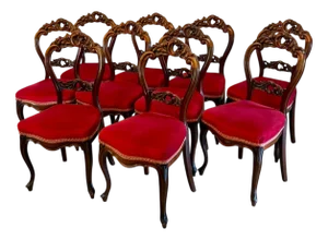 Antique Victorian Carved Mahogany Dining Chairs, 1850s, Set of 10
