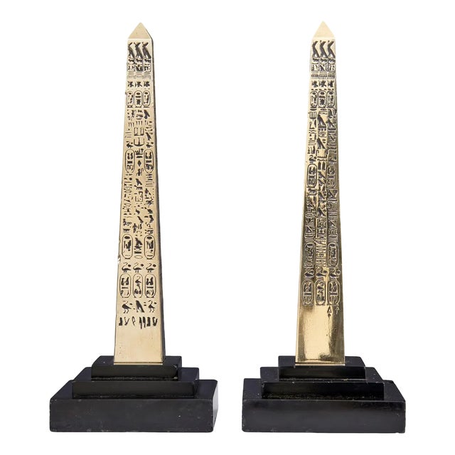 Egyptian Revival Desktop Obelisks in Brass, 1920s, Set of 2 For Sale