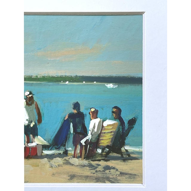 Contemporary Family Beach Day at the Bay - 5x7" Painting on Paper in 8x10 White Matte For Sale - Image 3 of 3