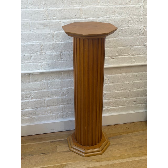 French Vintage Wooden Fluted Column Pedestal With Octagonal Detail For Sale - Image 3 of 6