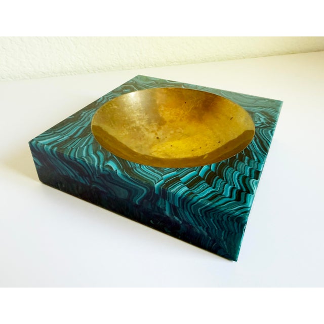 Green Aldo Tura Vide Poche, Brass & Faux Malachite, Italy 1960s, Attributed For Sale - Image 8 of 16