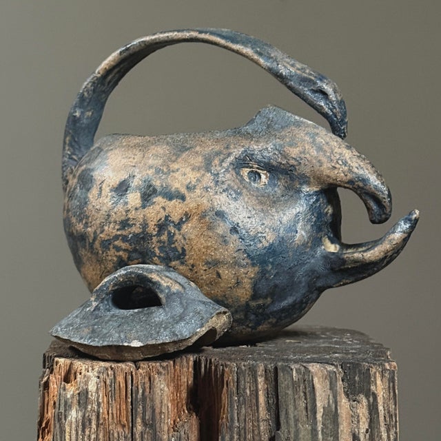 1960s Vintage Wood Fired Surrealist Anthropomorphic Ceramic Teapot For Sale - Image 5 of 7