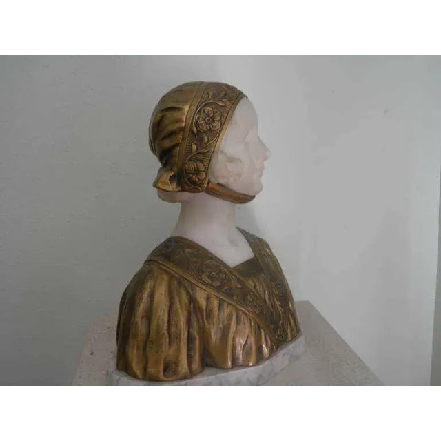 Circa 1890 Royal Portrait Marble Gilt Bronze Bust of Dutch Queen Wilhelmina of the Netherlands - Sig For Sale In West Palm - Image 6 of 9