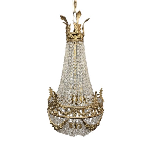 Antique French Empire Style Chandelier in Brass, 1900s For Sale