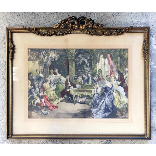 Gold C. 1900 Vicente García De Paredes "The Recital" Lithograph in Gilt Ornate Frame For Sale - Image 8 of 8