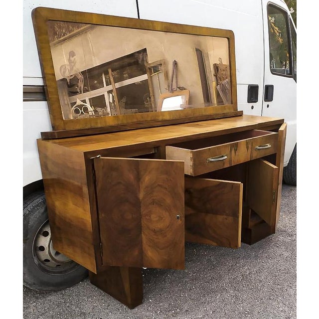 Italian Art Deco Credenza with Walnut Veneered Mirror For Sale - Image 4 of 9