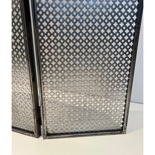 Mid-Century Modern Modernist Steel and Brass Fireplace Screen For Sale - Image 3 of 13