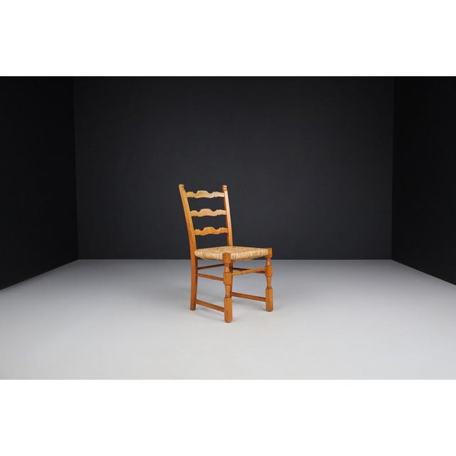 Set of French Provincial Oak and Rush Chairs, France, 1960s For Sale - Image 10 of 11
