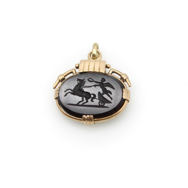Victorian Victorian 10k Gold Onyx Intaglio Fob of Nike For Sale - Image 3 of 11