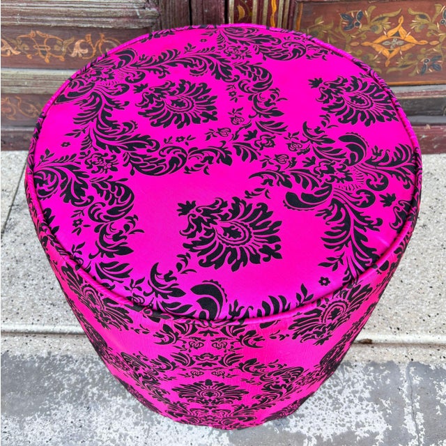 Moroccan Art Deco Boho Style Pouf in Hot Fuchsia Color For Sale - Image 14 of 18