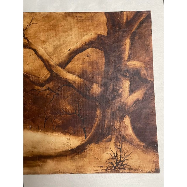 1970’s "The Tree" Bistre Style Oil Painting, Burnt Umber Colors by