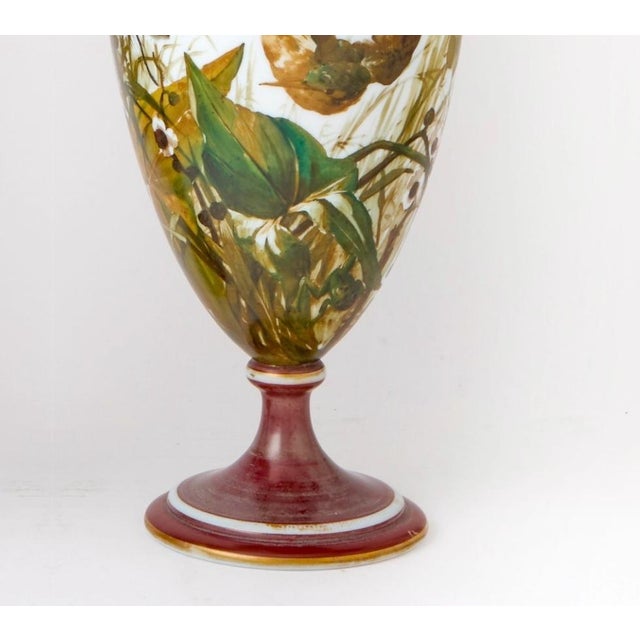 Exquisite Pair of 19th Century French Hand-Painted Opaline Glass Decorative Vase For Sale - Image 4 of 10