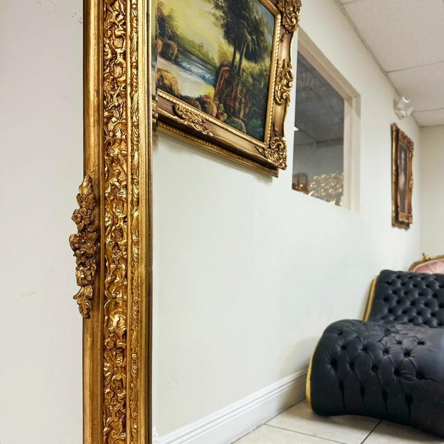 French Style Gold Floral Floor Mirror – 5 Ft Tall For Sale In Miami - Image 6 of 10