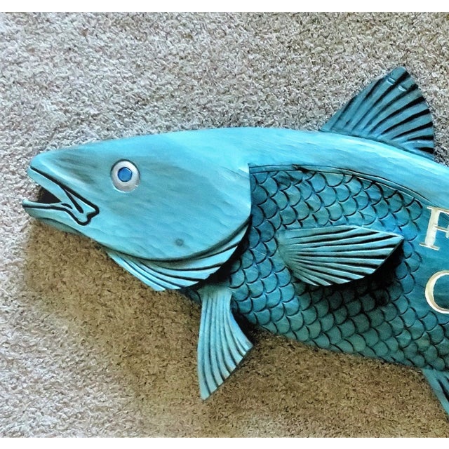 This is a LARGE custom made Fish & Chips wood sign. All hand-carved Aqua blue with white lettering. This is a substantial...