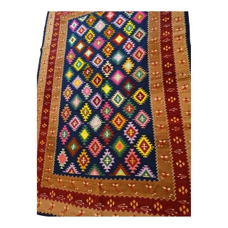 Oversized Rare 1970s Anatolian Wool Hairloom Kilim | Pristine Unused Chest Find | Grandma's Legacy With Bee, Cross & Wheat Motifs For Sale