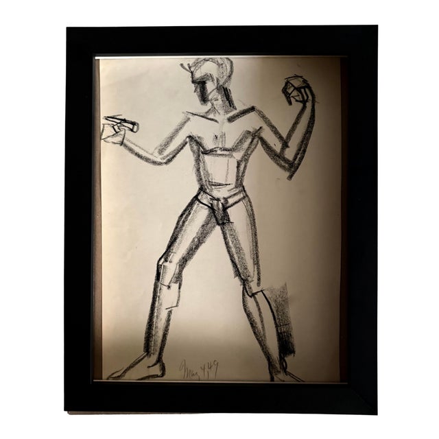Paper 1947 Vintage Studio Charcoal Drawing of a Male Runner, 11” X 14” For Sale - Image 7 of 9