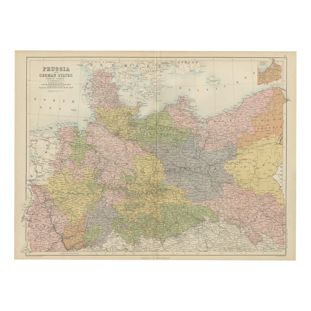 Antique Map of Prussia and the German States, 1870 For Sale