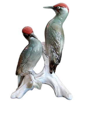 Large Porcelain Woodpeckers Figurine from ENS Volkstedt, 1950s