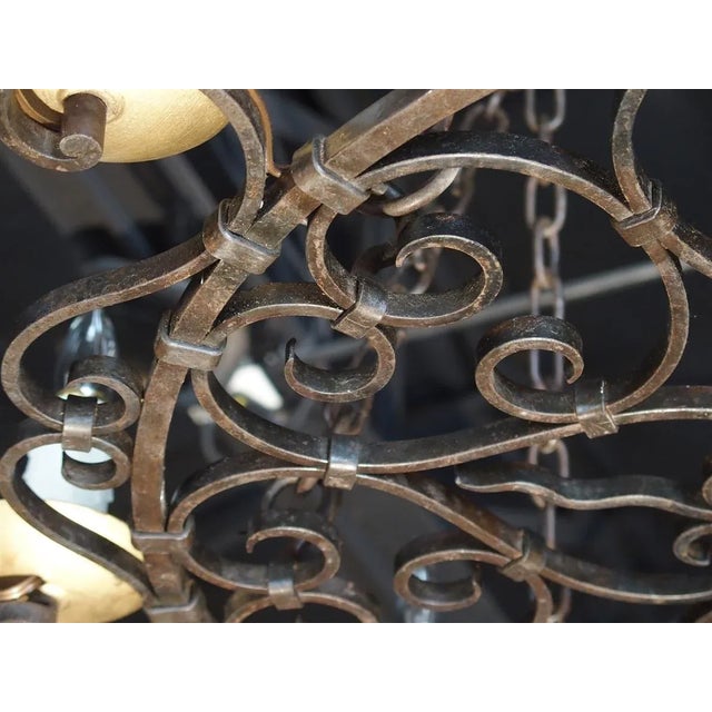 Early 20th Century Round Cast Iron Antique Chandelier For Sale - Image 4 of 12