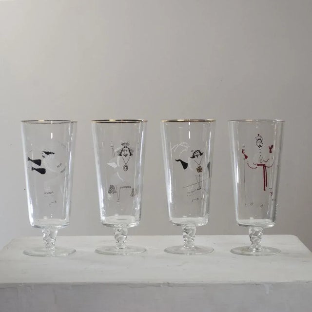 Glasses with Three Musketeers and Cardinal Richelieu, 1960s, Set of 4, in Good conditions. Designed 1960 to 1969